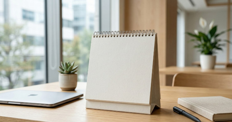 デスク上のシンプルな卓上カレンダーのクローズアップ