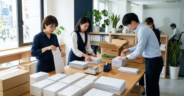 DM発送準備をするビジネス担当者