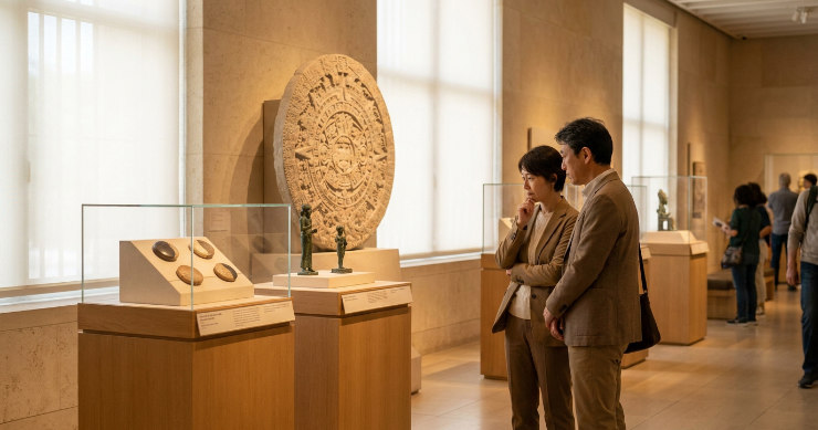 古代文明が太陽や月を観測して暦を作る様子